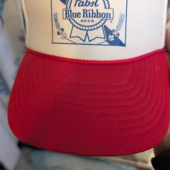 Vintage Pabst Blue Ribbon Red, White + Blue Mesh Snap Back Trucker Hat - Picture 4 of 11